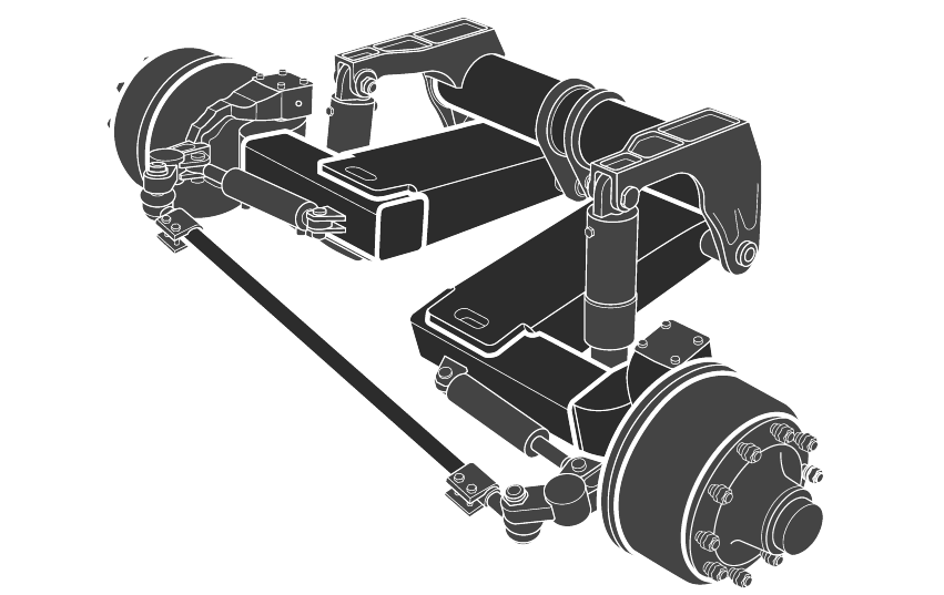 Outline diagram of hydraulic cylinders for trailer axle