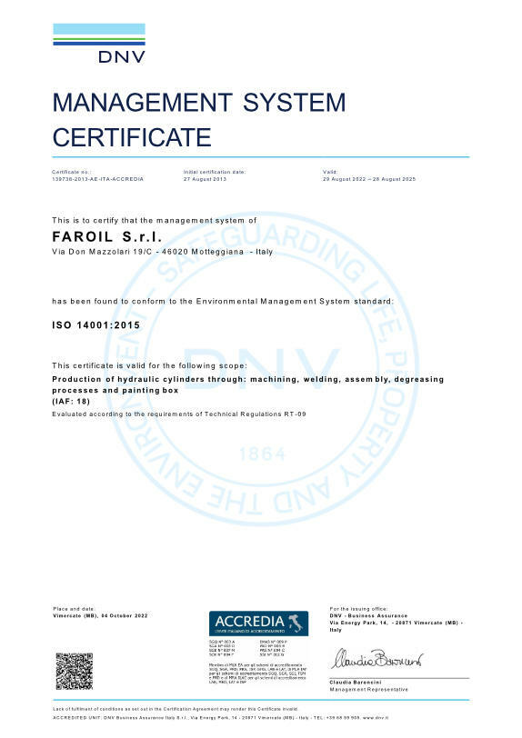 Certificazione ISO 14001 - FAROIL