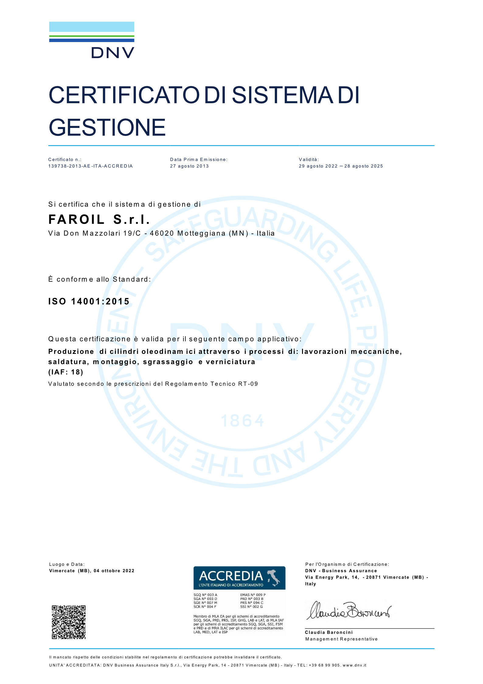 ISO 14001 Zertifikat - FAROIL